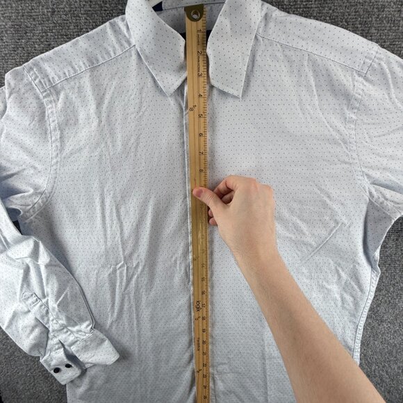 David Donahue 16.5 34/35 Trim Cotton Geometric Blue Shirt Long Sleeve Button Up - Picture 5 of 13